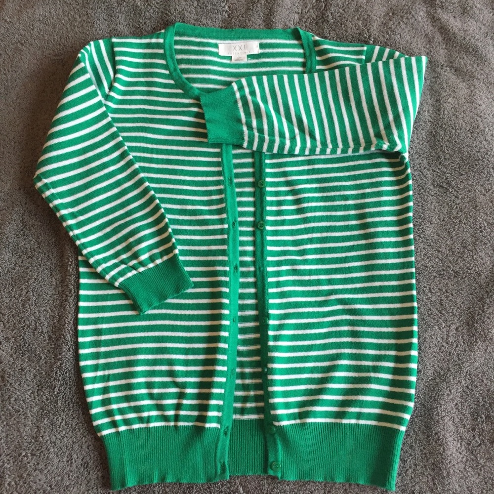 XXI Green & White Stripped Cardigan